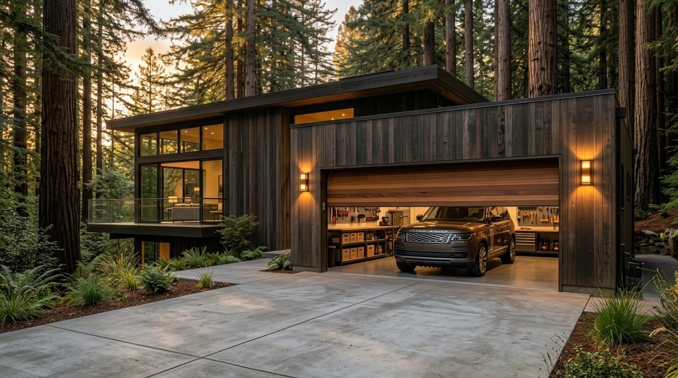 Adrian Express Garage Door Garage Door Gliding Open Revealing Warm Illuminated Interior